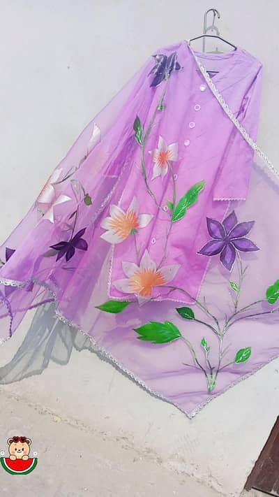 Hand Painted Organza Dupatta for Women یہ دونوں