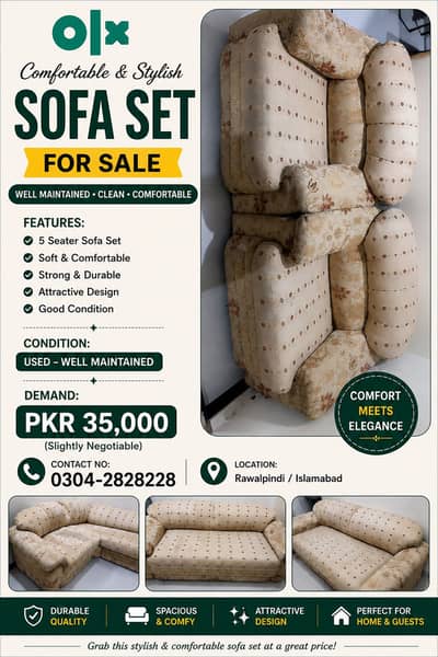 5 Seater Sofa Set for Sale – Good Condition | Rs. 35,000