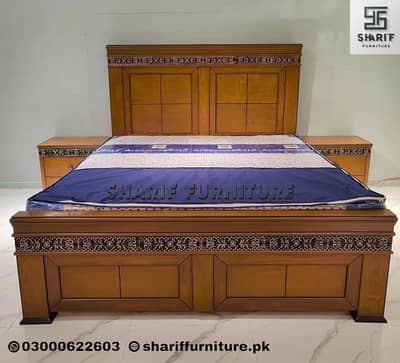 Luxury Wooden Bed Set – Double & King Size Available 0300-0622603