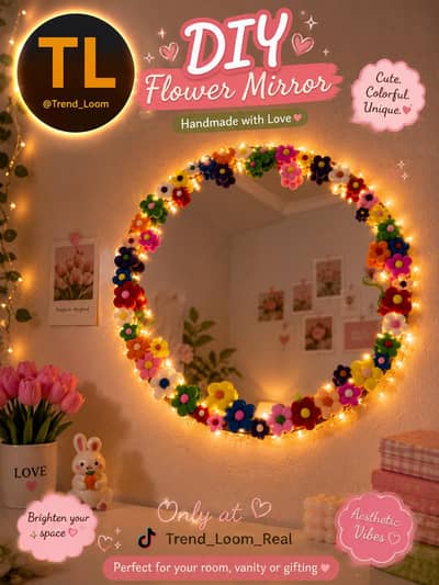 Handmade Multi Flower Mirror  | Aesthetic Wall Mirror |