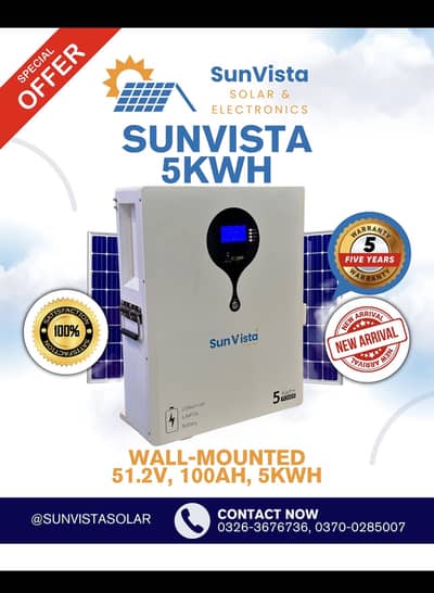 5kwh sunvista 51.2v 100A lithium battery