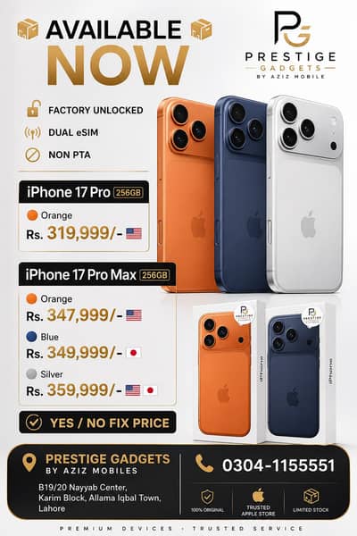 iPhone 17 Pro & 17 Pro Max 256GB Orange Silver Blue
