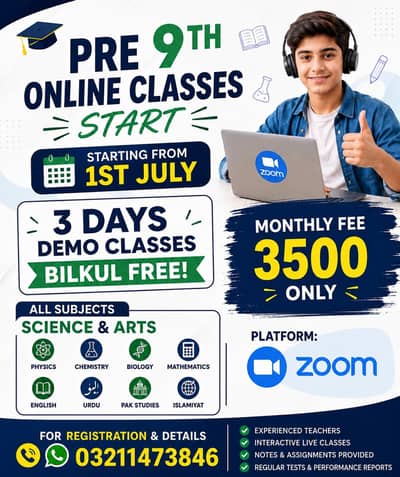 Pre 9th Online Classes Starting from 1st July | 3 Days Free Demo