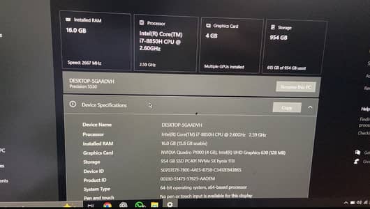 Dell Precision 5530 8th Gen 1Tb Ssd