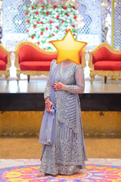 2 pc Grey Gown with Net dupatta
