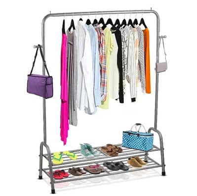 Cloth hanging stand plus double shelf shoes rack antique color