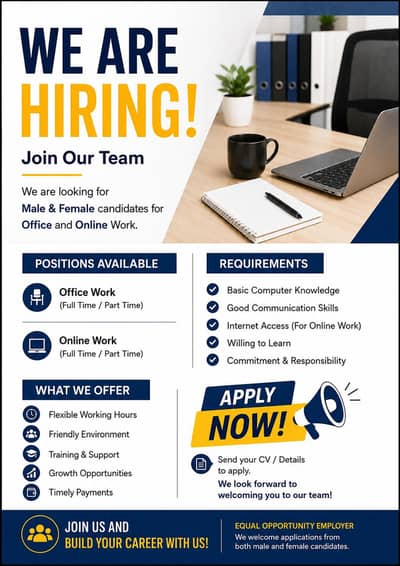 we are hiring male and female for office and online work
