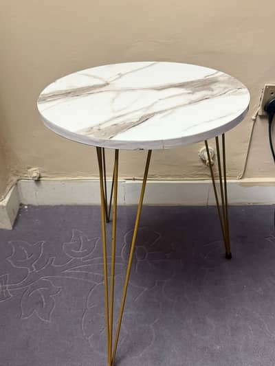 Coffee table Round Marble-Style Side Table with Gold Metal Legs