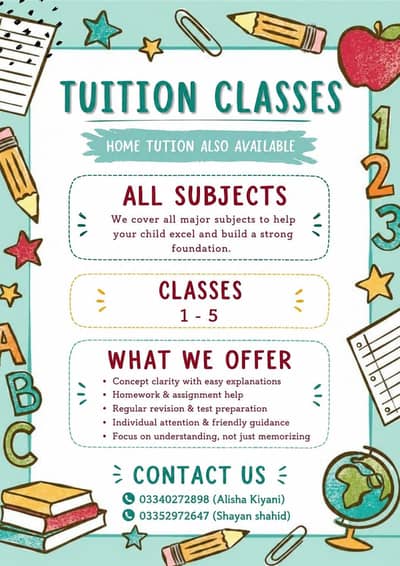  Home Tuition for Classes 1–5 | All Subjects | Home Visits Available