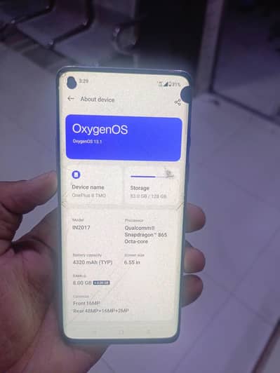 One Plus 8 5g 8/128 PTA proved single sim