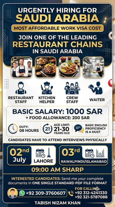 Urgently Hiring For Saudi Arabia