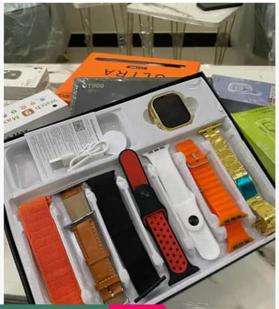 Brand New T900 Ultra Smart Watch 7 Straps Combo - Gold