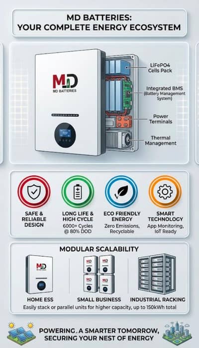 MD Lithium Battery 51.2V 100Ah |  25.6V 100Ah | Solar & UPS Battery