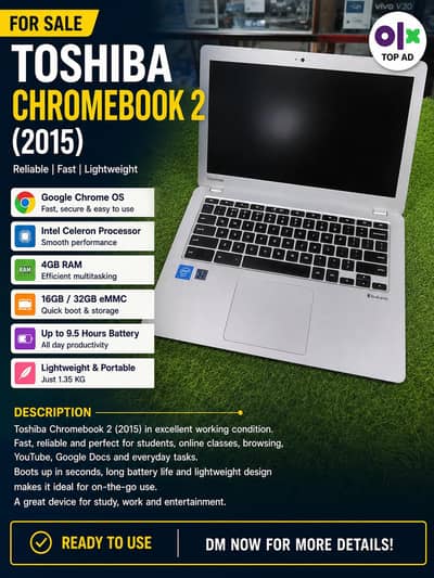 Toshiba Chromebook 2 (2015) | 4GB RAM | 16GB eMMC | Intel Celeron |