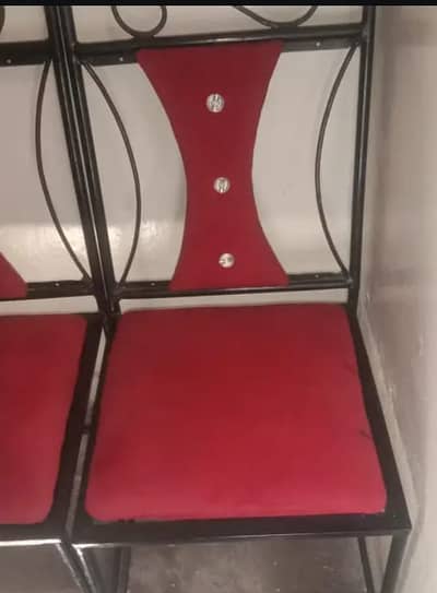 4  Iron Dining Chairs (Red Cushions) - Good Condition