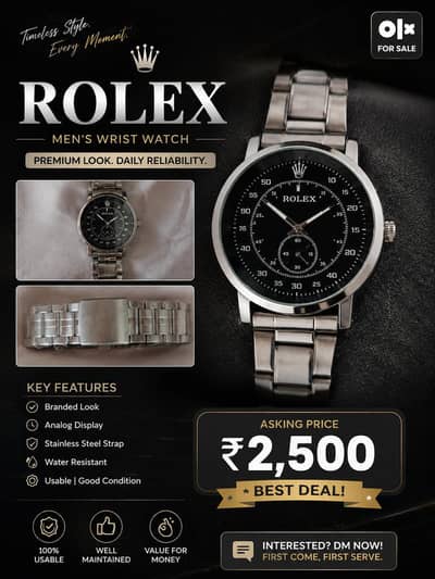 Rolex Style Analog Men's Watch | Stainless Steel Strap