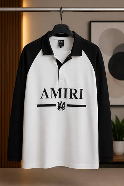 AMIRI Inspired Black & White Contrast Polo T-Shirt – Front & Back View