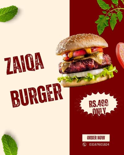 sastaa food poster design Rs. 500 bakery burger pizza