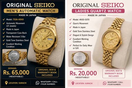 Original SEIKO Japan Watch Pair (His & Her) | Automatic + Quartz