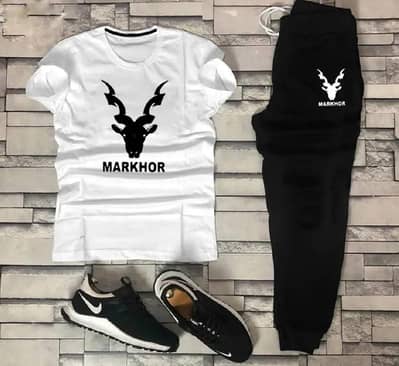 Men Cotton Markhor Graphic Track Suit Black White XL