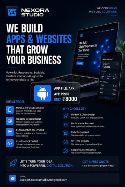 Custom APK App & Website Development | NEXORA STUDIO 