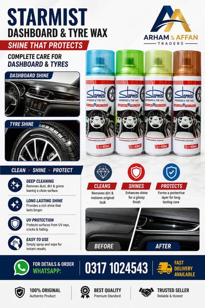 Starmist Dashboard & Tyre Wax Spray 450ml – bulk quantity wellcome