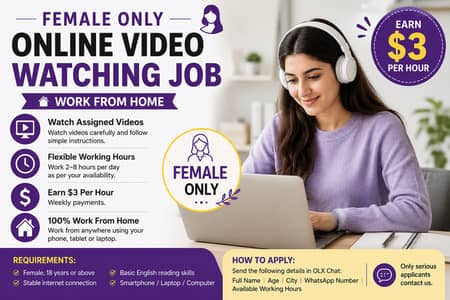Female Online Video Watching Assistant – Work from Home ($3/Hour)