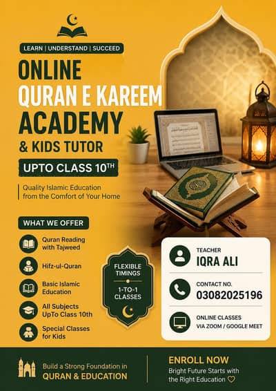 online Quran teaching and school teacher for kids of class 8,9,10th