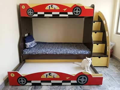 Race Car Triple Bunk Bed, Bunker Bed, Bed for Kids