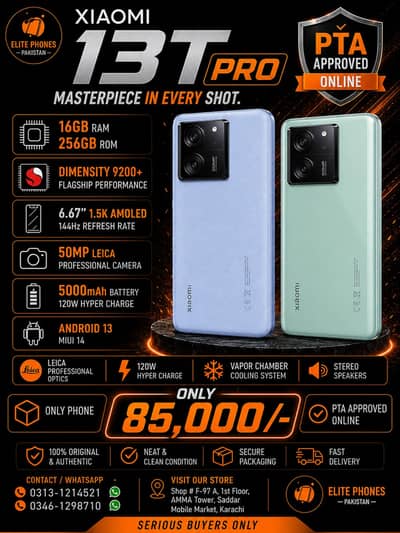 Xiaomi 13T Pro 16GB/256GB Storage | PTA approved | flagship