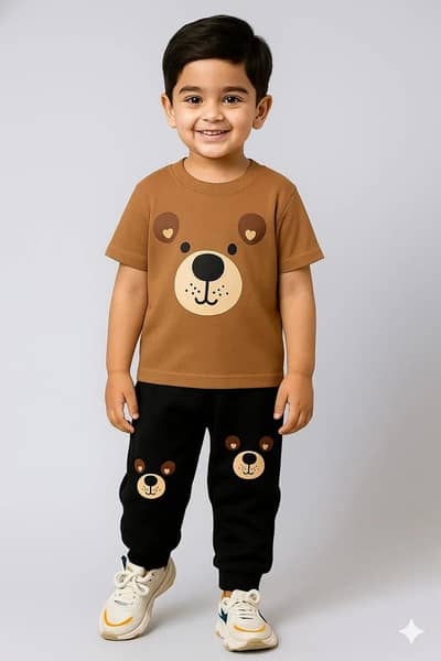 Kids Printed Tracksuit Brown Polyester
