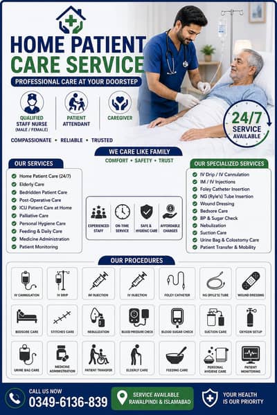 Home patient care services 24/7 Rawalpindi Islamabad