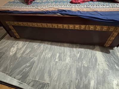 wooden king size bed set with medicated mattress and almirah
