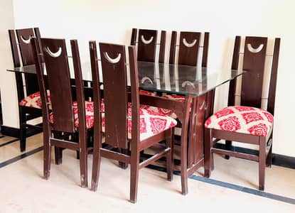 6 Seater Dining Table set with Glass Top
