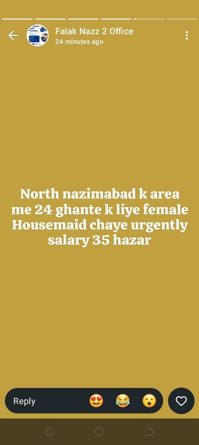 24 ghante ki masi or Khana banana wali chaye urgently