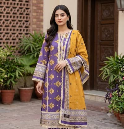 Zellbury Brand 2 Piece Suit (Shirt & Cotton Net Dupatta)