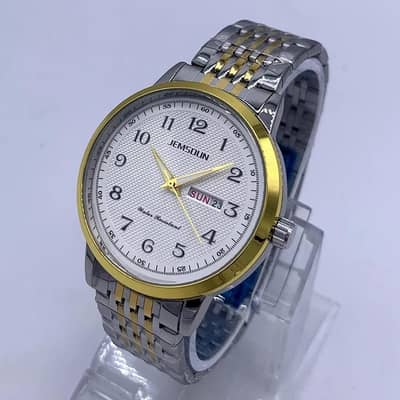 Men's Quartz Watch Stainless Steel Gold Bezel water Resistant