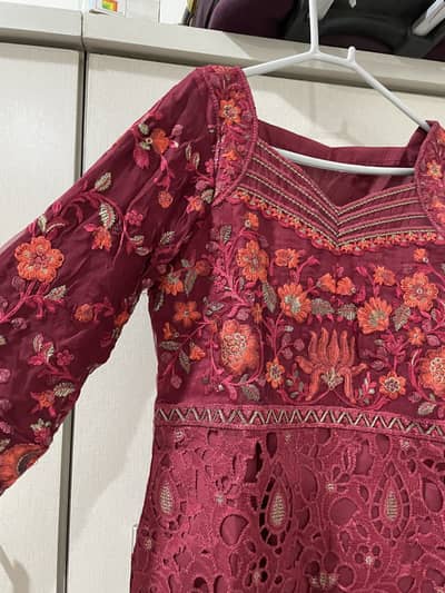 Fancy Fully Embroidered Maroon Formal Suit - 3 Piece (Small)