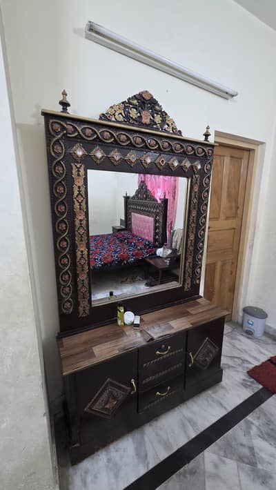 double bed with side tables, metress, & dressing