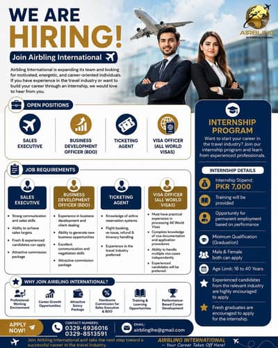Urgent Hiring – Sales Executive, BDO, Ticketing Agent & Visa Officer