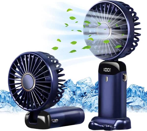 Mini Handheld Fan 5 Speed with Digital Display USB Rechargeable, Foldable Portable Personal Fan