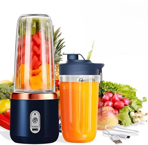 USB Rechargeable Mini Juicer 400ml Travel Blender with 6 Blades, Extra Jug – Portable Electric Smoothie Maker