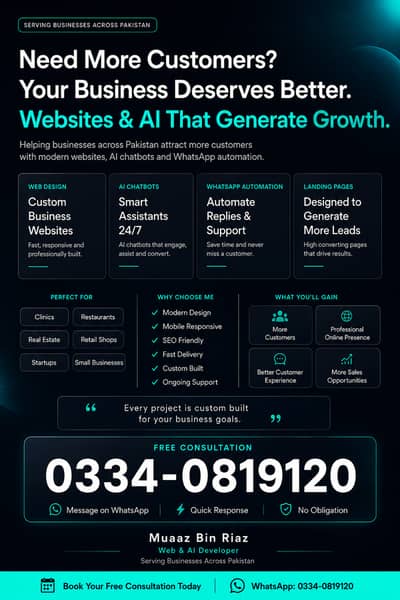 Website Design | AI Chatbot | WhatsApp Bot | Landing Page | Rawalpindi