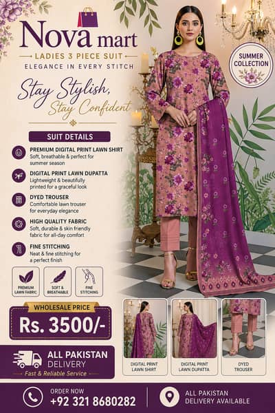 Ladies Unstitched 3 Piece Suit | Printed Lawn Dress |Summer Collection