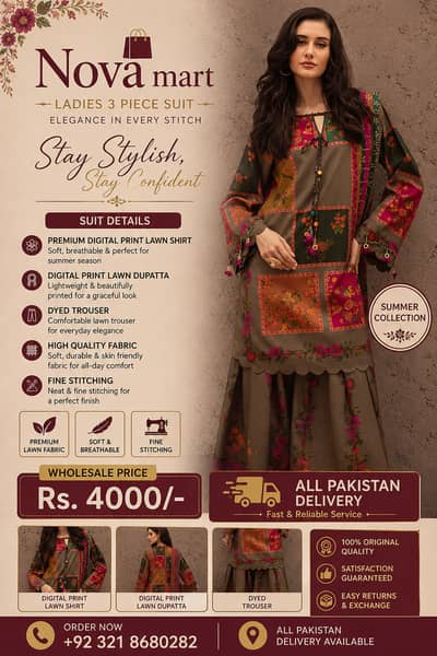 Ladies Lawn 3 Piece Suit | Stylish Women's Dress | Best Quality Fabric