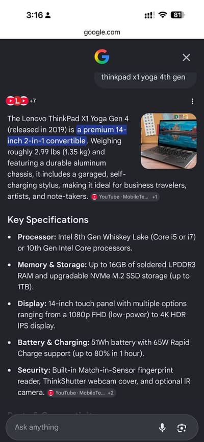 Lenovo Thinkpad X1 Yoga. 8th generation