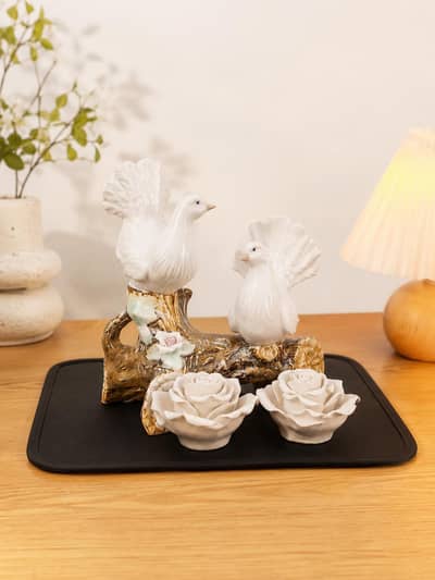 Elegant ceramic birds decoration set with rose candle holder-homedecor