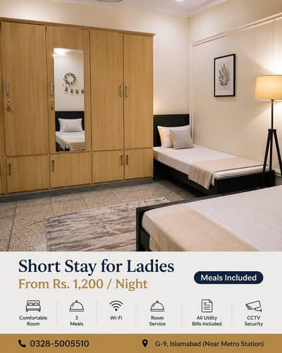 Short Stay for Ladies in G-9 Islamabad | From Rs. 1,200 |