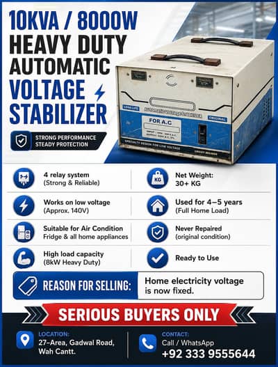 10KVA/8000W Heavy Duty - Automatic Voltage Stabilizer