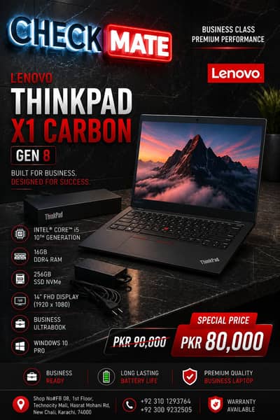 Lenovo ThinkPad X1 Carbon Gen 8 core i5 10th gen | 16GB RAM | 256GB